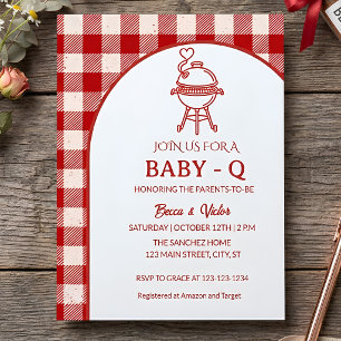 Red Gingham Baby Q Barbecue Baby Shower Invitation