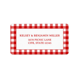 Red Gingham Baby-Q Barbecue BBQ Baby Shower Addres Label