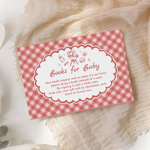 Red Gingham Baby-Q BBQ Baby Shower Books for Baby Enclosure Card