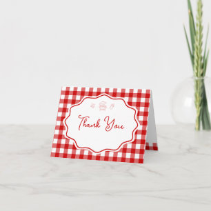 Red Gingham Baby-Q BBQ Barbecue Baby Shower  Thank You Card