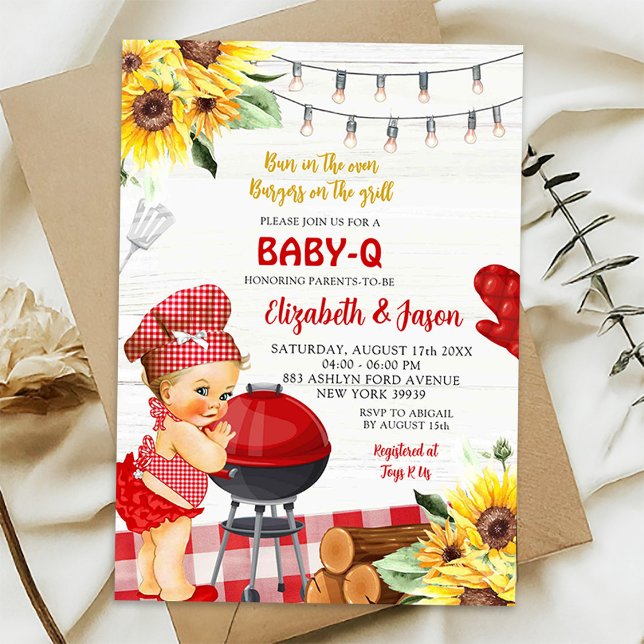 Red Gingham Backyard Baby-Q Girl Baby Shower Invitation (Creator Uploaded)