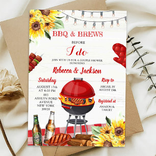 Red Gingham Backyard BBQ and Brews Couples Shower Invitation