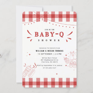 Red Gingham Barbecue Baby Q Baby Shower Invitation