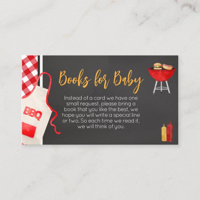 Red Gingham BBQ Baby Shower Books for Baby Enclosure Card (Front)