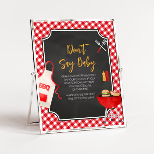 Red Gingham BBQ Baby Shower Don't Say Baby  Poster