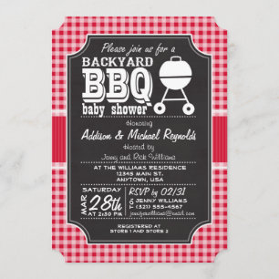 Red Gingham BBQ Baby Shower Invitation
