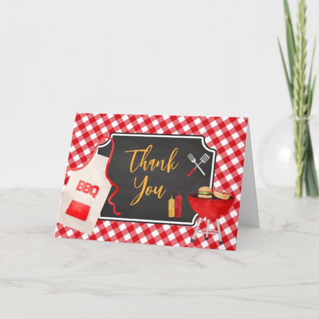 Red Gingham BBQ Baby Shower Thank You Card (Front)