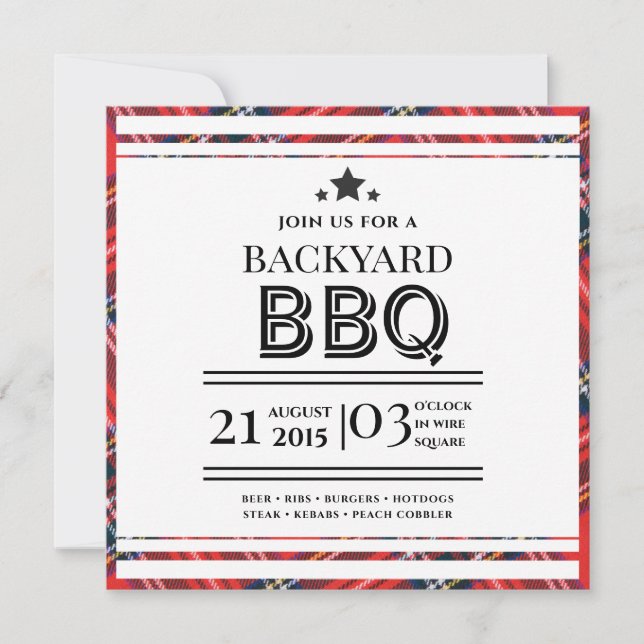Red Gingham BBQ Party Flat Invitation (Front)