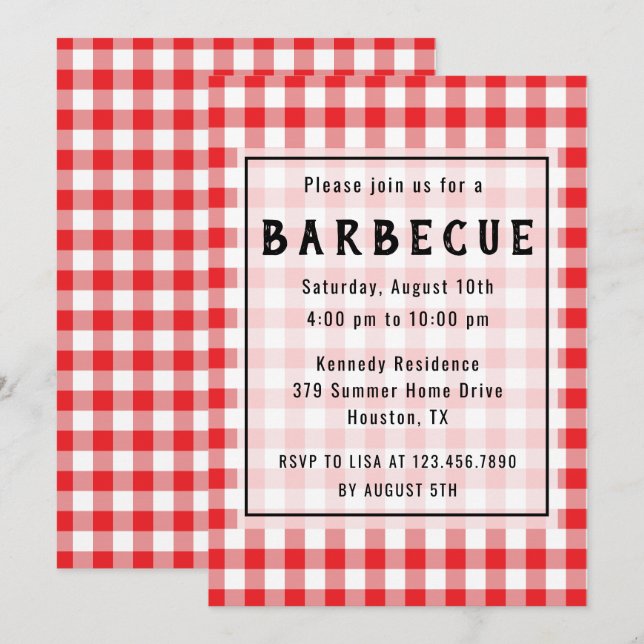 Red Gingham BBQ Party Invitation (Front/Back)
