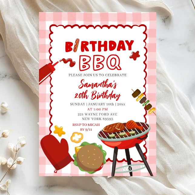 Red Gingham Birthday BBQ invitation (Creator Uploaded)