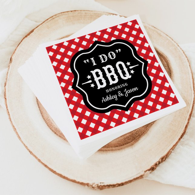 Red Gingham Black Label I Do BBQ Wedding Napkin (Creator Uploaded)
