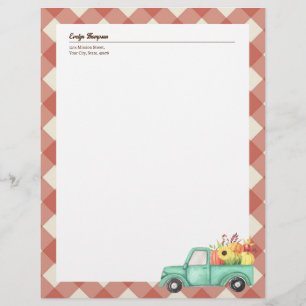 Red Gingham Blue Truck Autumn Fall Country Style Custom Letterhead