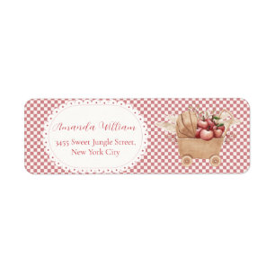 Red Gingham Boho Apple Baby Shower Return Adress