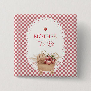 Red Gingham Boho Apple Mother To Be Baby Shower 15 Cm Square Badge