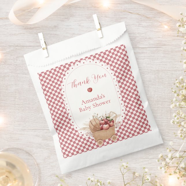 Red Gingham Boho Apple Of Our Eye Baby Shower Favour Bags (Clipped)