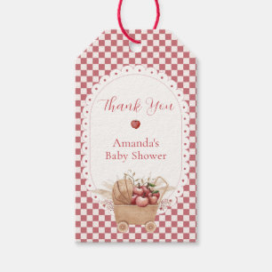 Red Gingham Boho Apple Of Our Eye Baby Shower Gift Tags