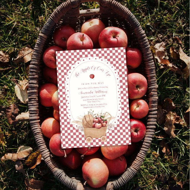 Red Gingham Boho Apple Of Our Eye Baby Shower  Invitation (Red Gingham Boho Apple Of Our Eye Baby Shower Invitation)