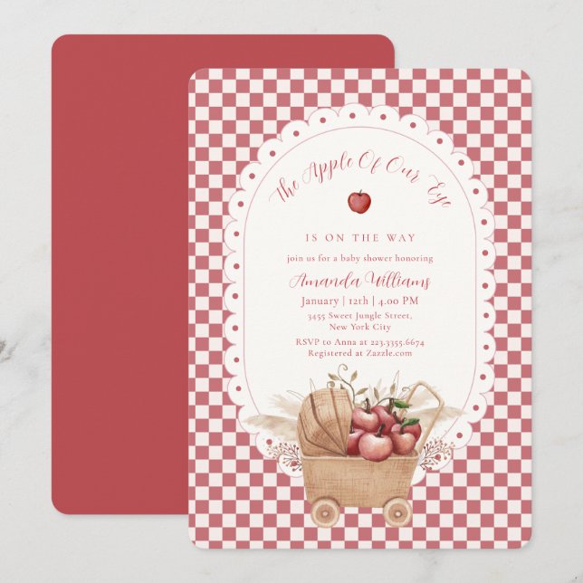 Red Gingham Boho Apple Of Our Eye Baby Shower  Invitation (Front/Back)