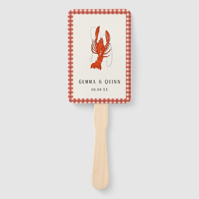 Red Gingham Boiled Crawfish Cajun Summer Hand Fan (Front)