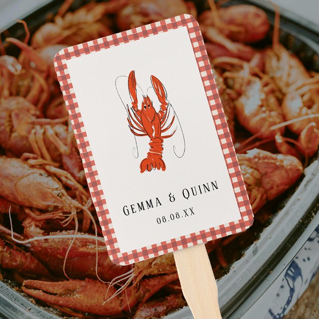 Red Gingham Boiled Crawfish Cajun Summer Hand Fan (Red Gingham Boiled Crawfish Cajun Summer Hand Fan)