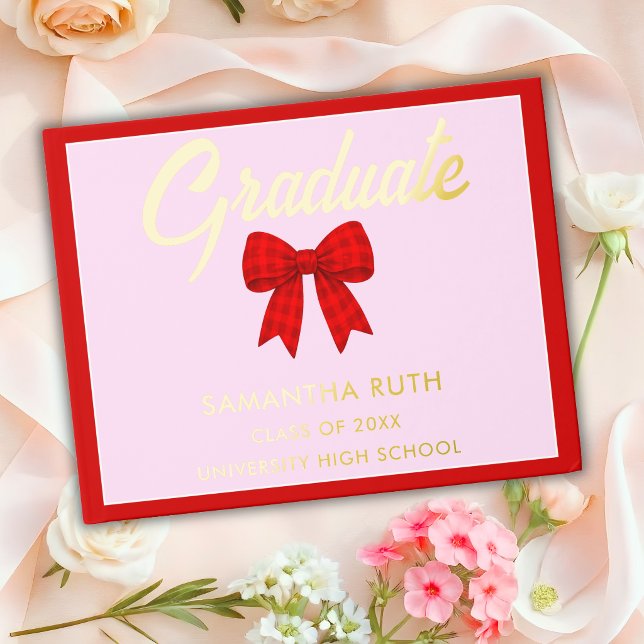 Red Gingham Bow Graduation Party Guest Book (Creator Uploaded)