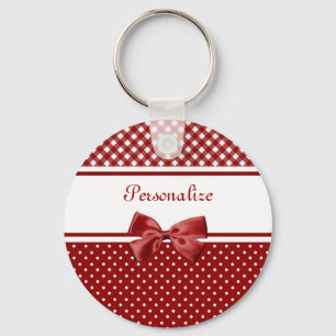 Red Gingham Bow Name Key Ring