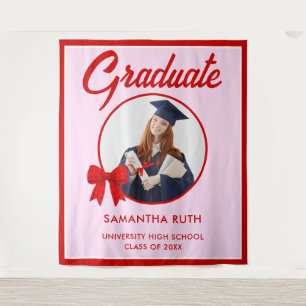 Red Gingham Bow Photo Graduation Backdrop Tapestry