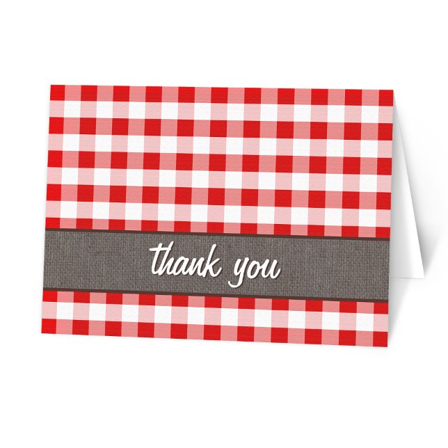Red Gingham Brown Canvas Thank You Card (Creator Uploaded)