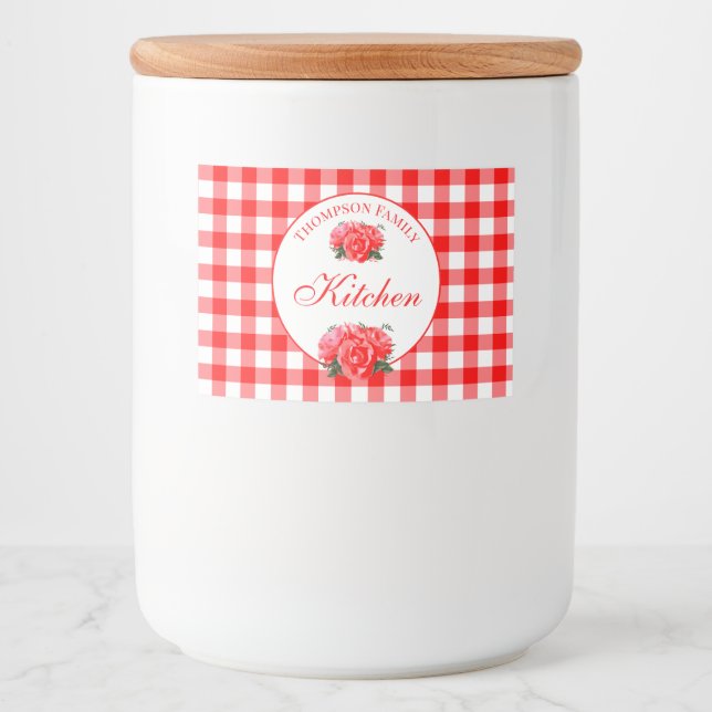 Red Gingham Buffalo Check Vintage Food Label (Front)