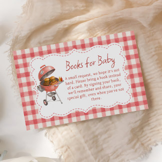 Red Gingham Burger BBQ Baby Shower Books For Baby Enclosure Card