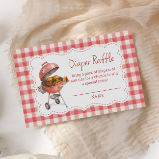 Red Gingham Burger BBQ Baby Shower Diaper Raffle Enclosure Card