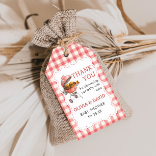 Red Gingham Burger BBQ Baby Shower Gift Tag