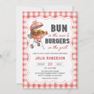 Red Gingham Burger BBQ Baby Shower Invitation