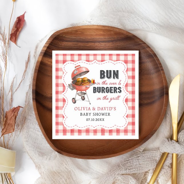Red Gingham Burger BBQ Baby Shower Napkins (Creator Uploaded)