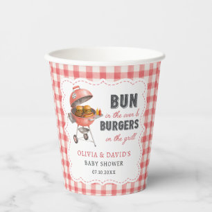 Red Gingham Burger BBQ Baby Shower Paper Cups