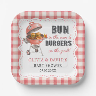 Red Gingham Burger BBQ Baby Shower Paper Plates