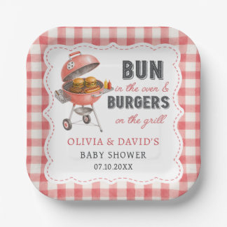 Red Gingham Burger BBQ Baby Shower Paper Plates