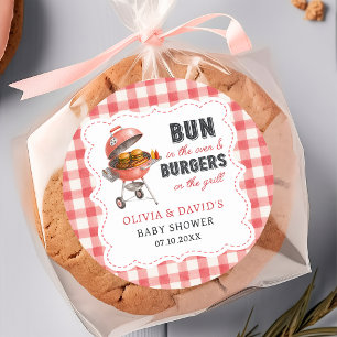 Red Gingham Burger BBQ Baby Shower Sticker 
