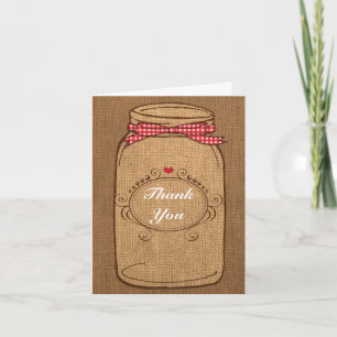 Red Gingham & Burlap Mason Jar Thank You