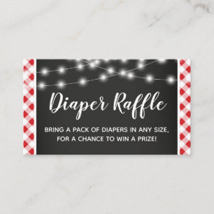 Red Gingham Chalkboard Baby Shower Diaper Raffle Enclosure Card