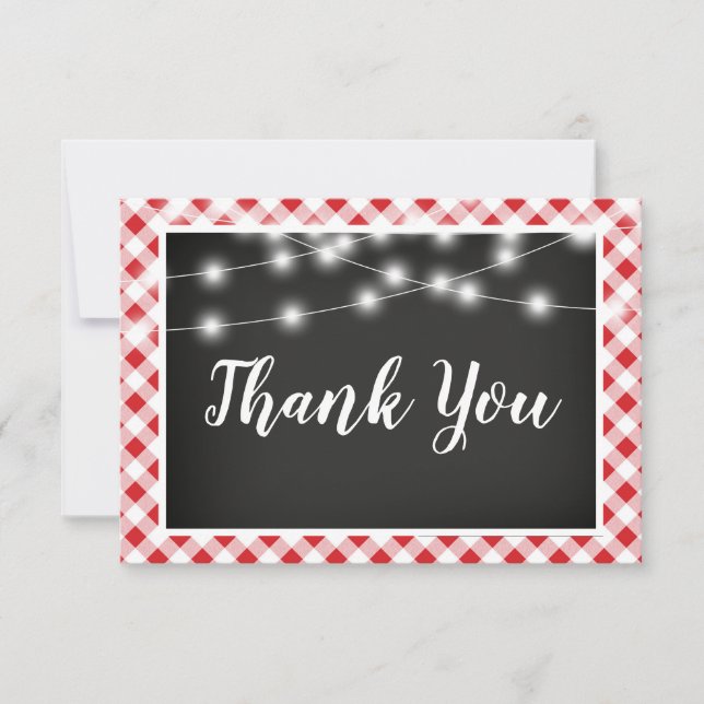 Red Gingham Chalkboard Lights Shower Thank You (Front)