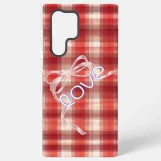 Red Gingham Check Love Ribbon Phone Case