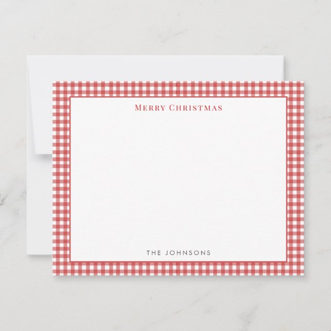 Red gingham Check Merry Christmas Note Card (Front)