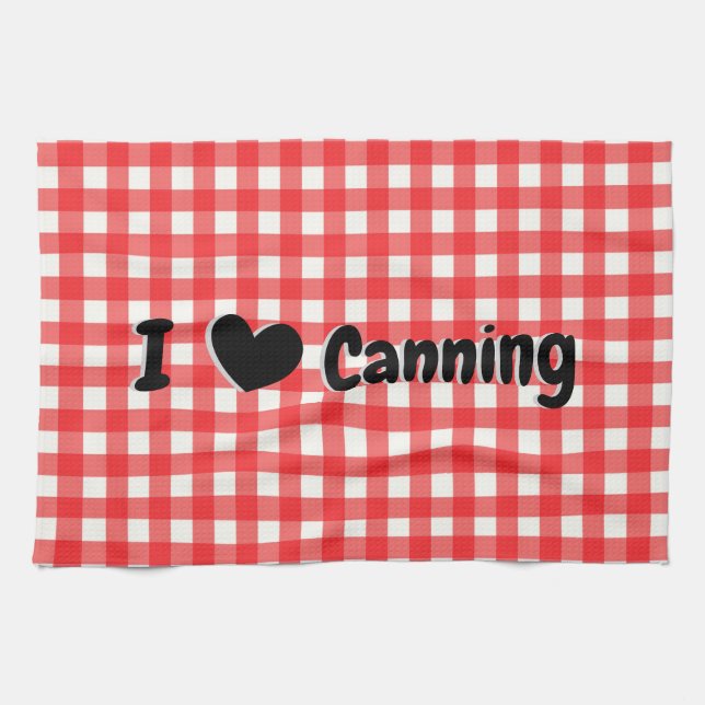 Red Gingham Check Pattern I Heart Canning Tea Towel (Horizontal)