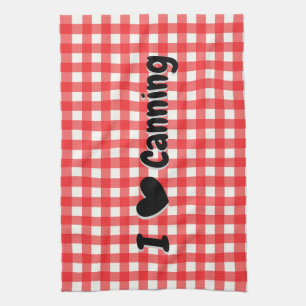 Red Gingham Check Pattern I Heart Canning Tea Towel