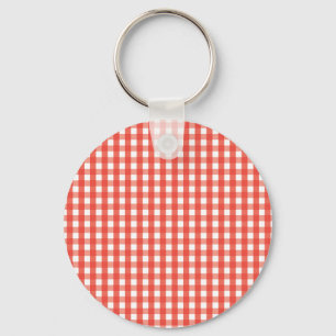 Red Gingham Check Pattern Key Ring