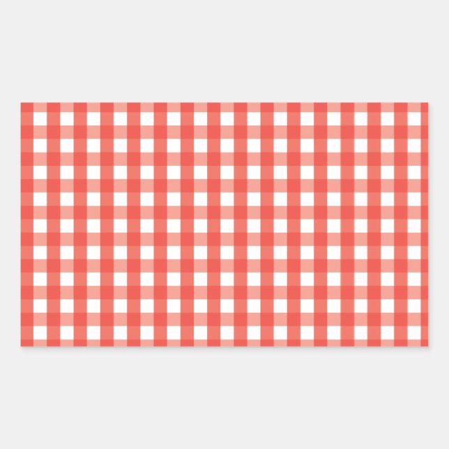 Red Gingham Check Pattern Rectangular Sticker (Front)