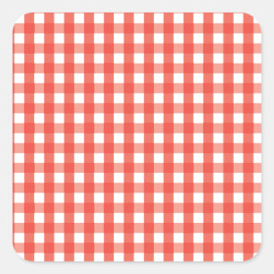 Red Gingham Check Pattern Square Sticker