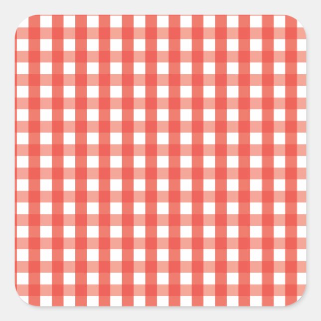 Red Gingham Check Pattern Square Sticker (Front)