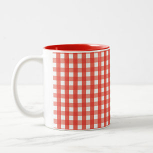 Red Gingham Check Pattern Two-Tone Coffee Mug